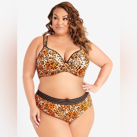 ASHLEY STEWART black & orange 
Leopard Plunge Butterfly Bra Sz : 46DDD - Picture 1 of 11